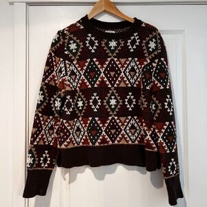 Tasha Polizzi Southwestern Chunky Thick Knit Sweater Brown Large Western Earthy